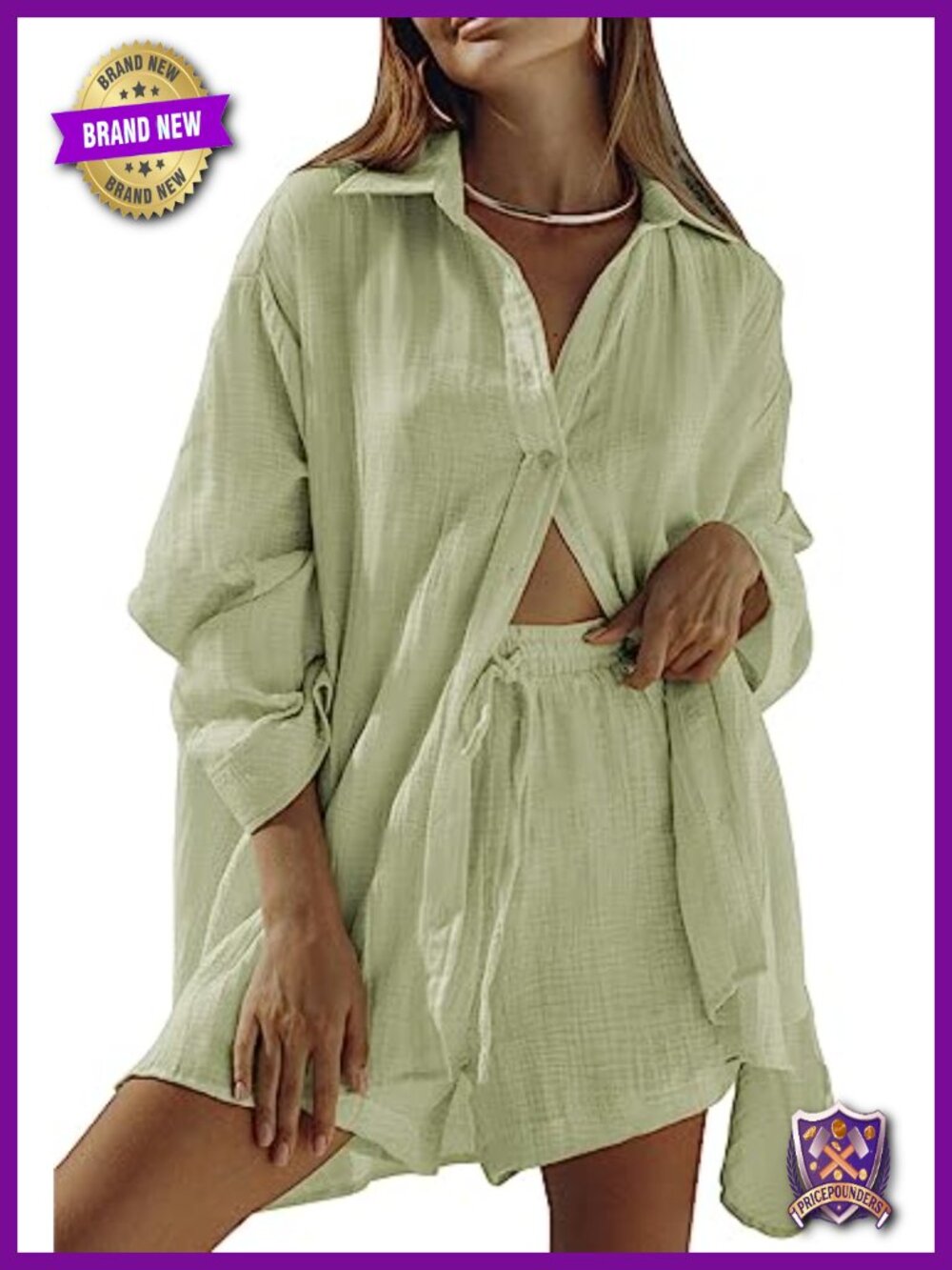 Women 2 Piece Button Down Blouse & Shorts Sweatsuit Set Loose Fit